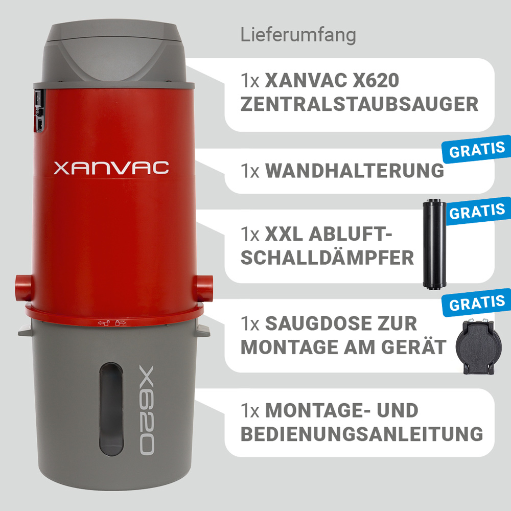 XANVAC X620 Zentralstaubsauger - 620 Airwatt 